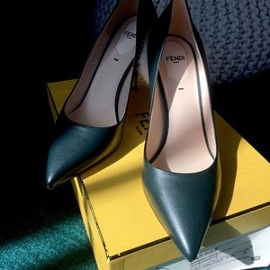 Fendi Deep Green Mink Fur Heels Pump Shoes